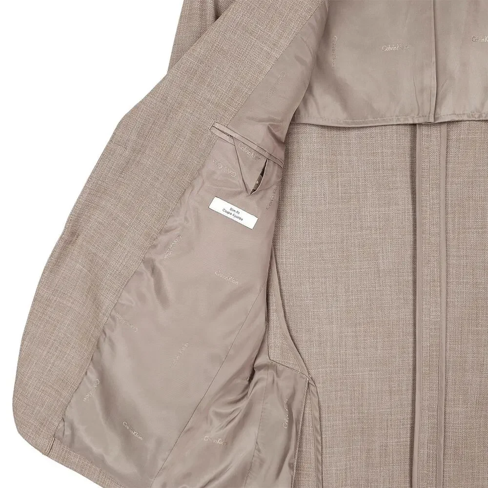 Calvin Klein Mens Slim Fit Sport Coat Blazer 34S Tan Solid Stretch NWT
